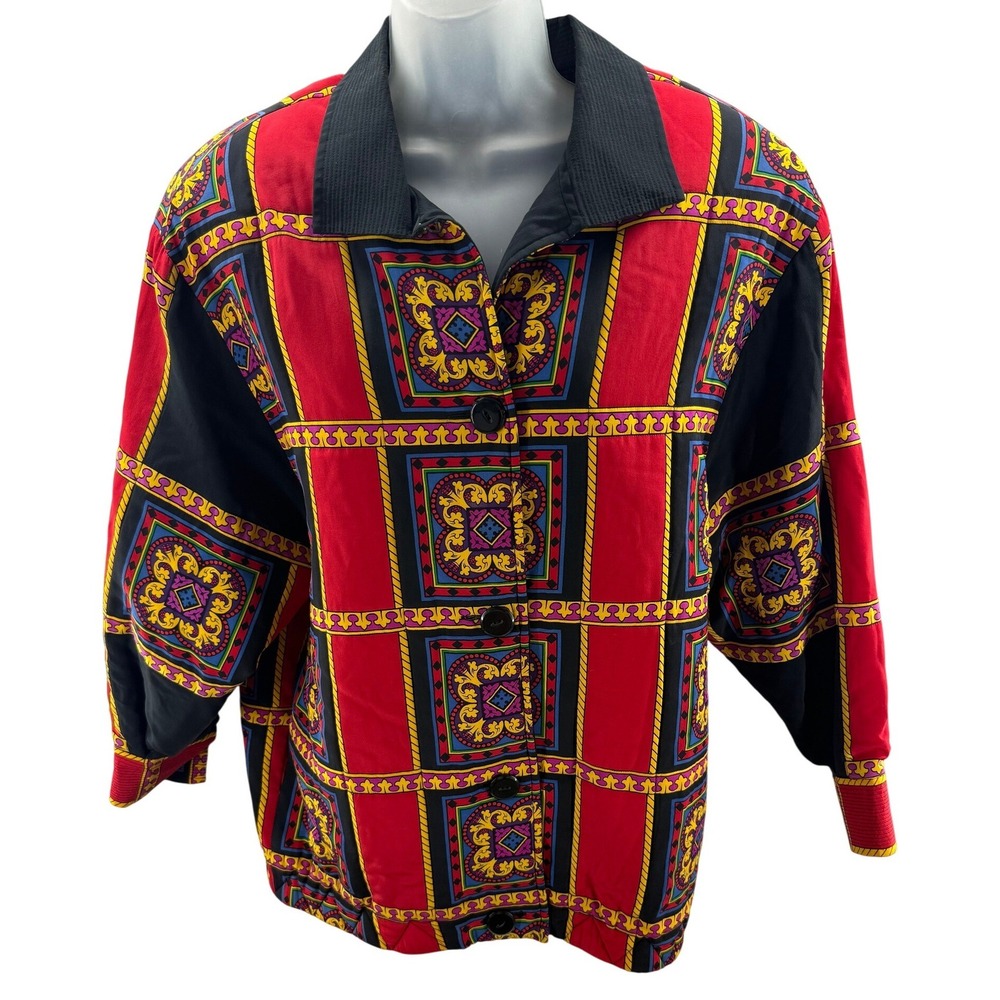 Linda Allard Ellen Tracy Vintage 80's 100% Silk Baroque Bomber Jacket Large